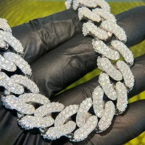 Massive 925 <b>Silver</b> VVS Moissanite 3D Cuban Chain Necklace Heavy Iced Out Link <b>Choker</b> Moissanite Bling Jewelry Pass Diamond Test - Product Image 5