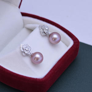 Edison Purple 9-10mm Freshwater <b>Pearl</b> <b>Dangle</b> <b>Earrings</b> S925 Silver with Strong Light Fine Flaws Popular Fashion for Women - Product Image 2
