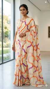 pure linen digital print saree 6.30 cut with blouse piece - Product Image 2