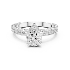 Anillo de diamantes redondos para novia con piedra central de color E creada en laboratorio, halo oculto y engaste de oro para un regalo de boda romántico. - Product Image 3