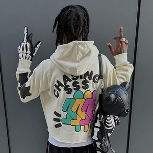 Sudadera con Capucha Extra Grande para Hombre, Diseño con Letras Blancas y Negras, Estilo Urbano, Tejido de Algodón, con Bolsillo Frontal - Product Image 3