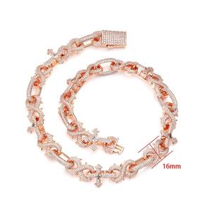 Collier ras du cou en or 18 carats plaqué or avec croix en moissanite, style hip-hop, chaîne à maillons de 16 mm, unisexe, pour fiançailles et usage quotidien - Product Image 2