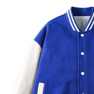 Veste de sport de luxe en laine haute densité avec manches en cuir véritable, style urbain américain, logo brodé - Product Image 3