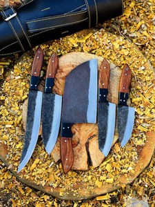 Couteaux de cuisine de chef écologiques en acier Damas fait main de qualité supérieure, lot de 5, pour camping en extérieur, avec étui en cuir, vente en gros - Product Image 5