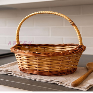 Wholesale Priced Handcrafted Eco-Friendly Luxury <b>Bamboo</b> Storage <b>Basket</b> Hanging Handle Natural Woven Design for Home Hotel Use - Product Image 2