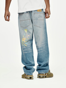 OEM Denim Baggy Jeans Men Relaxed Fit Straight Leg Casual Loose Breathable Color Fade Proof <b>Hip</b> Hop Street Fashion Pants - Product Image 2