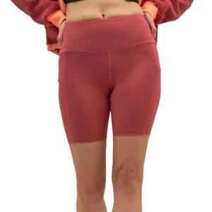Shorts de sport pour femmes à taille haute, couleur unie, avec poches, respirants, taille élastique, en tissu tricoté, spandex et nylon - Product Image 1