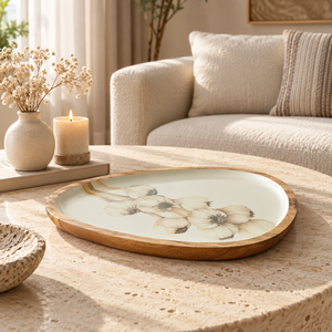 Bandeja de Servir Moderna de Madera Natural con Acabado Esmaltado |   Plato Decorativo Floral para Cocina, Mesa de Comedor, Decoración del Hogar, Elegante y Hecho a Mano - Product Image 3