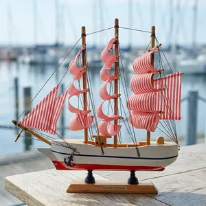 Modèle de bateau à voile en bois décoratif avec voiles roses, décoration nautique pour table, maison, bureau, cadeau de collection - Product Image 6