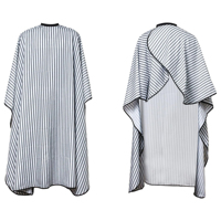 Cape de coiffure professionnelle rayée en tissu anti-adhésif, avec fermeture à bouton-pression réglable, réutilisable pour salon de coiffure