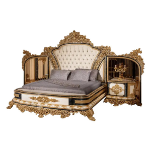 Envío Gratis Kiky Home Furniture BD-LUX04 Juego de Dormitorio de Lujo con Cama King Size de Madera de Caoba Maciza Dorada Real, Tallado Europeo - Product Image 6