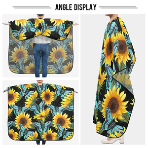 Cape de coiffure à motif tournesol et papillon, en polyester, résistante à l'eau, pour salon de coiffure, coupe de cheveux, avec fermeture à bouton-pression réglable - Product Image 5