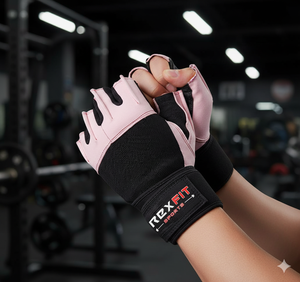 Gants de sport demi-doigts RHINO FITNESS en maille avec sangle de poignet réglable, fermeture auto-agrippante, antidérapants, respirants, pour musculation, unisexe - Product Image 1
