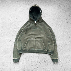 Sudadera con Capucha 100% Algodón para Hombre, con Logotipo Personalizado, Estilo Urbano, Gruesa, Vintage, Oversize, con Pedrería y Cuello con Capucha - Product Image 5