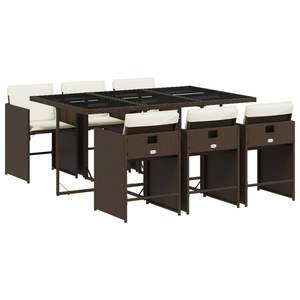 Ensemble de 6 ensembles de salle à manger de jardin en teck brun et blanc crème - Product Image 2