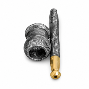 Jexmoo Pipa de Fumar de Acero de Damasco de Lujo Hecha a Mano, Reutilizable, con Funda de Cuero, Regalo para Papá, Esposo, Novio - Product Image 2