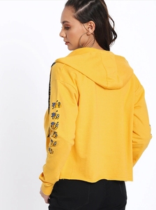 Sudadera con Capucha Amarilla para Mujer, Color Sólido, Estampado de Letras, Manga Larga, Estilo Casual de Otoño, 100% Algodón Tejido, Corte Regular - Product Image 2