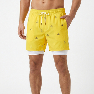 <b>Men's</b> Professional 2-in-1 Swim Shorts with Secure Pocket Anti-Chafe Liner Yellow Anchor <b>Trunks</b> Custom Branding Gear - Product Image 5