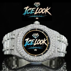 นาฬิกาข้อมือผู้ชาย Ice Look ระบบควอตซ์อัตโนมัติ ตัวเรือนสแตนเลส หน้าปัดคริสตัลแซฟไฟร์ ขอบตัวเรือนประดับเพชร ดีไซน์หรูหรา พร้อมฟังก์ชั่นสำรองพลังงาน - Product Image 1