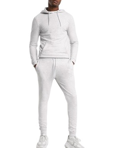 New Arrival OEM Plain Gym Slim Fit Tracksuit With Drawstring Hoodie Men's Plain Cotton Sweat Suit - Product Image 2