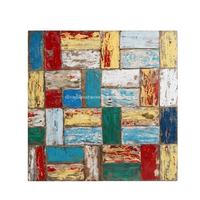 DIVADI Mosaïque Art Déco Murale en Bois de Bateau Recyclé Fait Main, Finition à Base d'Eau, Acier Inoxydable, Patchwork Nautique Vintage