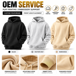 Sudadera con Capucha Unisex de Corte Regular, Forro Polar de Poliéster/Algodón, Bolsillo Canguro, Antiarrugas, Antipilling, Tejido de Punto de 340g, para Invierno - Product Image 1