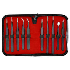 Kit de 10 Pinzas Antiestáticas para Extensión de Pestañas, Juego de Herramientas de Acero Inoxidable para Pestañas con Estuche, Profesional, para Volumen e Isolación, Belleza - Product Image 1