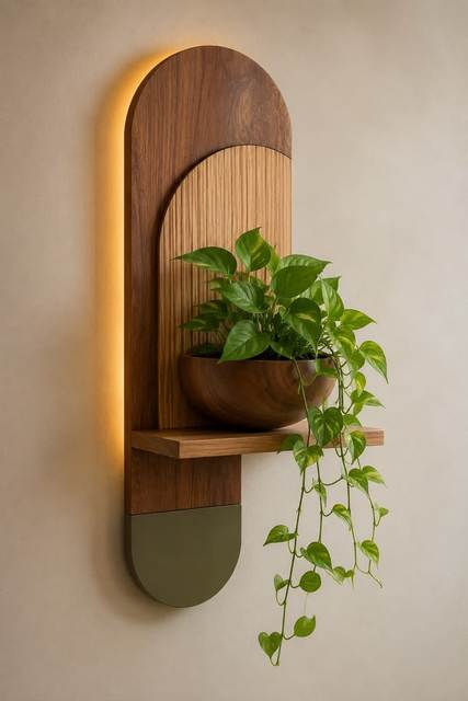 Wooden Wall Mounted Plant Holder Decorative Hanging Plant Stand Arc Shelf Home Decor