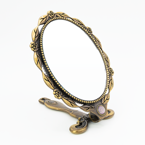 MACY BEAUTY KOREA Antique Floral Bronze Folding <b>Hand</b> <b>Mirror</b> with Gemstone Round Compact <b>Mirror</b> High Quality - Product Image 5