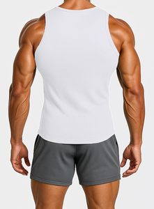 Débardeurs blancs pour hommes, 100% coton respirant, col rond, logo sur le devant, sans couture, pour entraînement, fitness, musculation - Product Image 5