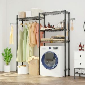 Appendiabiti Portatile in Metallo Salvaspazio, Scaffale per Bagno con Appendiabiti, Organizzatore per Lavatrice e Asciugatrice, Stendibiancheria - Product Image 5