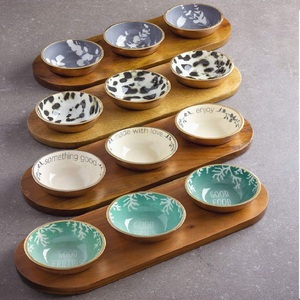 Ensemble de bols en céramique de luxe avec plateau en bois, bols de service pour collations, fruits secs, sauces, pour la maison, la cuisine, la décoration de table - Product Image 1