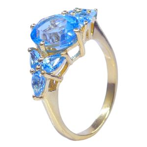 Anillo Clásico de Plata de Ley 925 Chapado en Oro con Topacio Azul para Mujer, Joyería para Bodas - Product Image 1