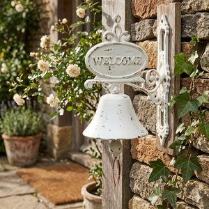 ป้ายต้อนรับตกแต่งผนังโลหะสีขาวแบบกำหนดเองจาก Daystar Trade Inc. ลายระฆังสไตล์ Shabby Chic พร้อมภาพวิวธรรมชาติสำหรับทางเข้าบ้าน - Product Image 2