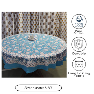 Blue <b>White</b> Cotton Elegant Jaipuri Block Print <b>Table</b> <b>Cover</b> Customized Floral Pattern Durable Eco-Friendly Weddings Parties Gifts - Product Image 3