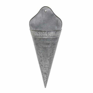 <b>Set</b> of 2 Galvanized Metal Wall Pocket Planters with Wooden Handles & Crosshatch Design Farmhouse Style Hanging Wall <b>Vase</b> On Sale - Product Image 5