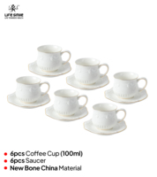Ensemble de 6 tasses à thé en porcelaine fine de luxe moderne avec soucoupes, sans plomb, écologiques, nouveau design floral et contour doré, idéal pour les cadeaux
