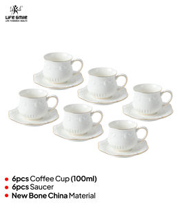 Tazas de Té de Porcelana Fina de Lujo Modernas con Juego de Platos, 6 Piezas, Nuevo Diseño Floral y Borde Dorado - Product Image 2