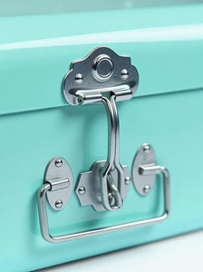 Vintage Aqua Blue Metal Trunk <b>Storage</b> Box Heavy-Duty Silver Toggle Latch Keepsake <b>Chest</b> - Product Image 2