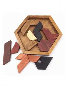 Rompecabezas Tangram Hexagonal de Madera Ecológico al por Mayor para Niños |   Juguete educativo hecho a mano para estimular el cerebro, regalo de cumpleaños moderno - Product Image 2