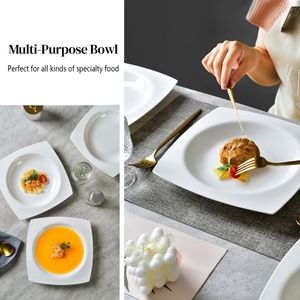 Elegante Set di Piatti Quadrati in Ceramica per 6 Persone, Adatti al Microonde, Stoviglie Bianche per Cucina, Set di Piatti per Insalate - Product Image 4