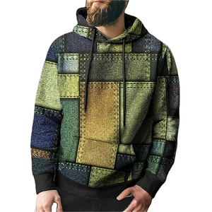 Sweat-shirt à capuche vintage pour homme, imprimé patchwork à carreaux, tricoté en blocs, graphique, faible MOQ, vente en gros - Product Image 6