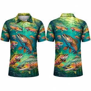 Polo de pêche pour homme avec imprimé truite, séchage rapide, UPF 50, vêtements d'extérieur - Product Image 1
