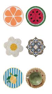 Fruit And Floral <b>Beaded</b> <b>Coaster</b> Set Round Fabric Mats Handmade Novelty Design - Product Image 1