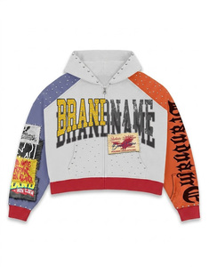 Custom Printed Manufactured Streetwear Men Winter Full <b>Zip</b> <b>Hooded</b> Jacket 100% Cotton Oversized Multi Tone Raglan Splice - Product Image 6