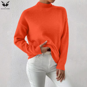 Sudadera de cuello alto para mujer, color naranja, estilo casual, manga larga, forro polar, transpirable, ecológica, cálida, estilo urbano - Product Image 3