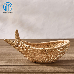 Handwoven Rattan Sardine Shaped Decorative Bowl Natural Wicker Fruit Bread Snack <b>Basket</b> Coastal <b>Table</b> Centerpiece Home Decor - Product Image 1
