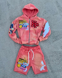 Ensembles de sweats à capuche et shorts vintage personnalisés de haute qualité avec logo, imprimés DTG, effet délavé à l'acide, style hip-hop, en coton, effet soleil éclairé, survêtement - Product Image 5