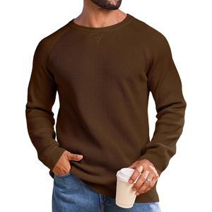 Pull à col rond bleu marine pour homme, manches longues, 100% acrylique, anti-boulochage, tricoté, vêtements d'hiver - Product Image 6