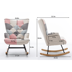 Fauteuil à bascule patchwork confortable de 36,6 pouces avec accoudoirs et pieds en bois massif pour salon - Product Image 2